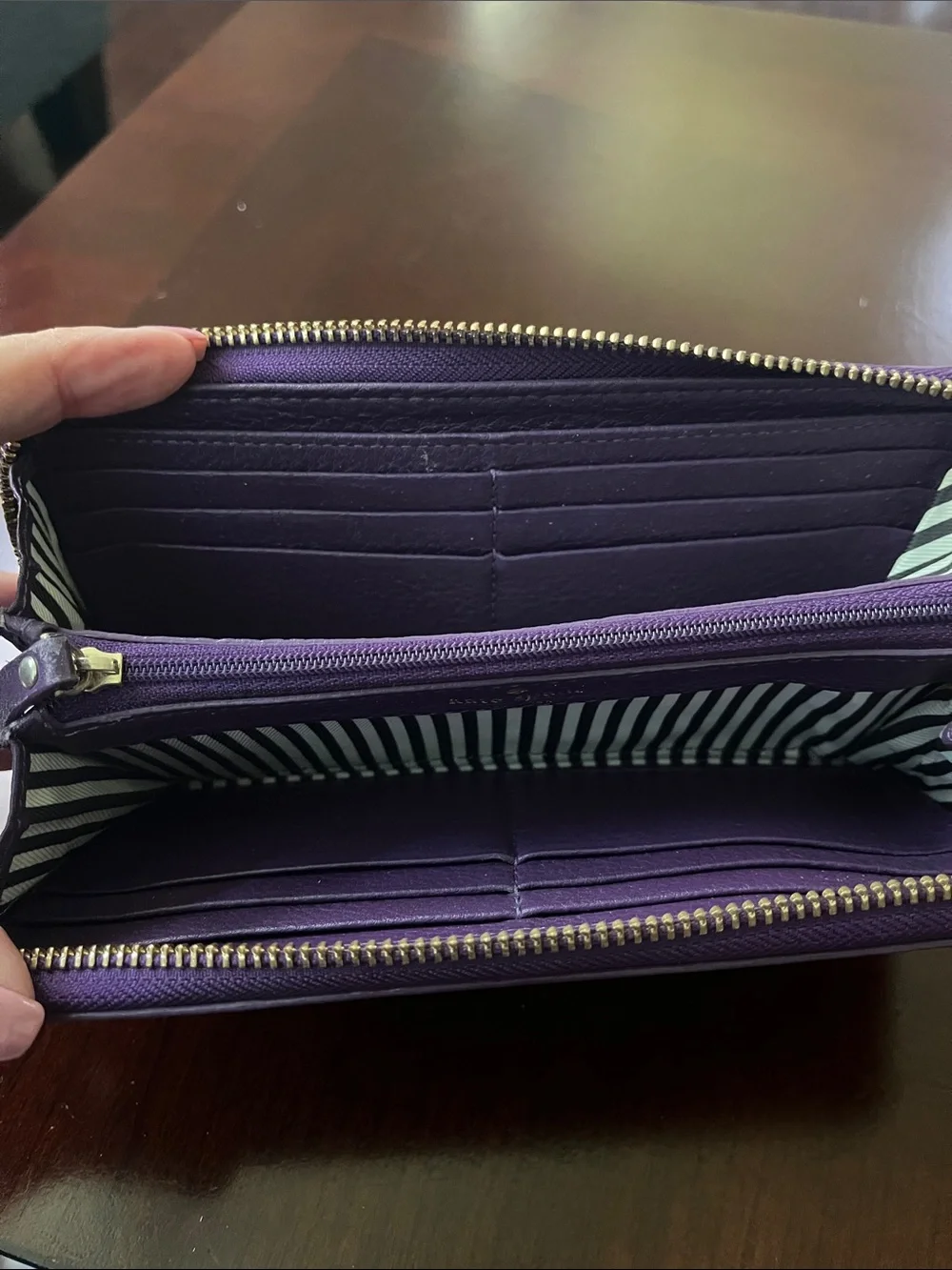 kate spade Purple Zip-Around Leather Wallet with Gold Logo